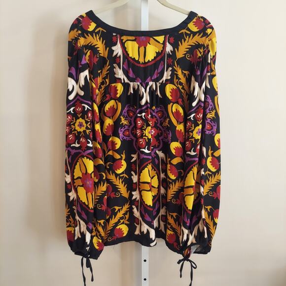 Haute Hippie Plus Size Peasant Blouse 2X Boho Bold Multicolor Long Sleeve - Picture 6 of 8